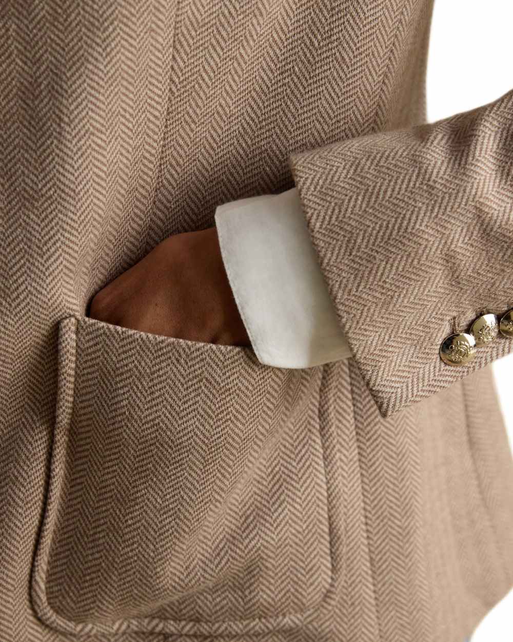 Tan Brown Coloured Joules Womens Albury Cotton Blazer on white background 