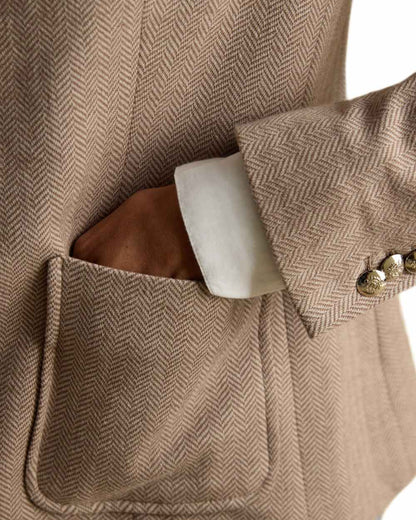 Tan Brown Coloured Joules Womens Albury Cotton Blazer on white background 