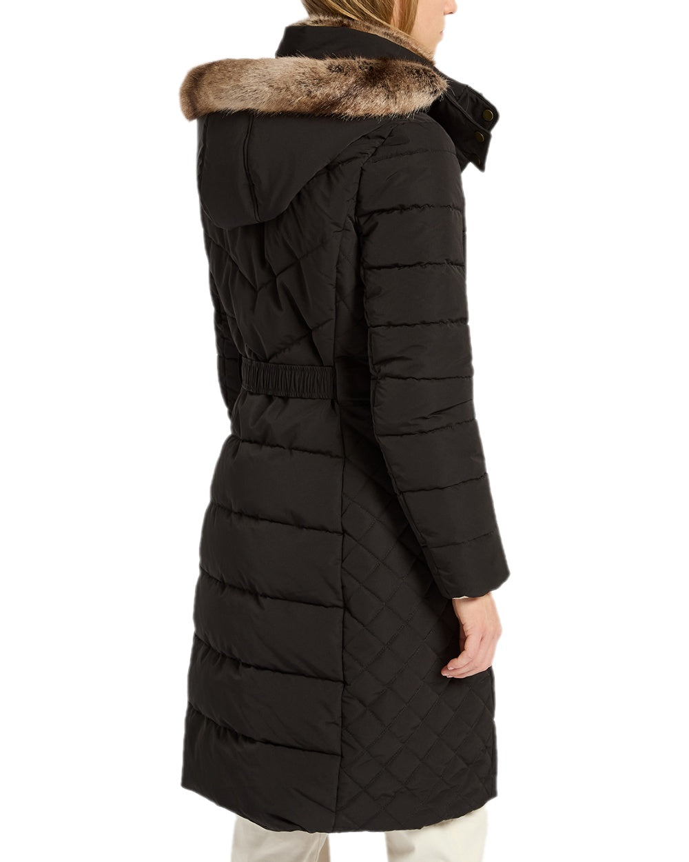 Black Coloured Joules Womens Aspen Long Showerproof Padded Coat on white background 