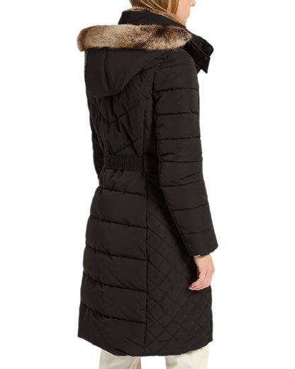 Black Coloured Joules Womens Aspen Long Showerproof Padded Coat on white background 