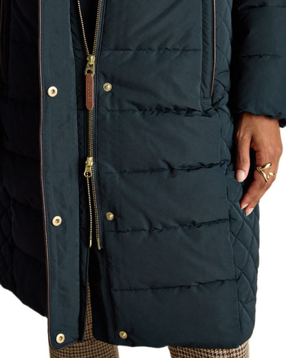 Navy Coloured Joules Womens Aspen Long Showerproof Padded Coat on white background 
