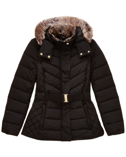 Black Coloured Joules Womens Aspen Showerproof Padded Coat on white background 
