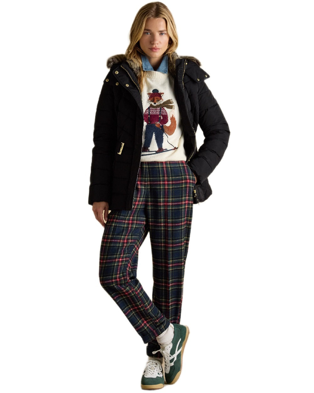 Black Coloured Joules Womens Aspen Showerproof Padded Coat on white background 