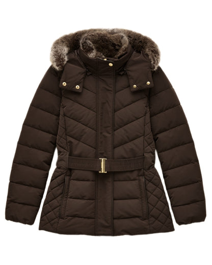 Brown Coloured Joules Womens Aspen Showerproof Padded Coat on white background 