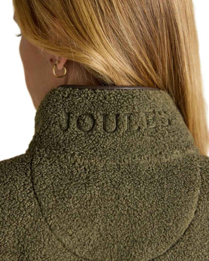 Khaki Green coloured Joules Womens Borg Heritage Fleece Gilet on white background 