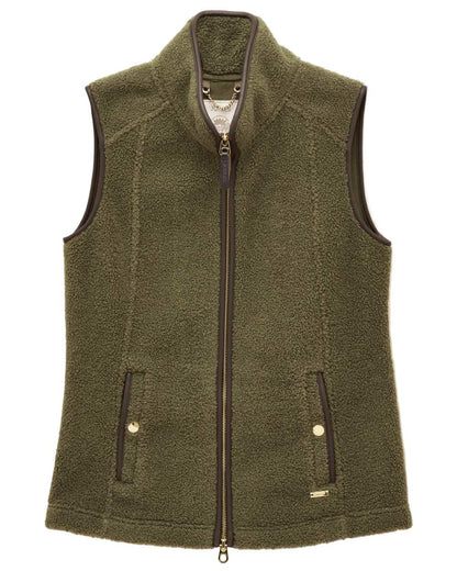 Khaki Green coloured Joules Womens Borg Heritage Fleece Gilet on white background 