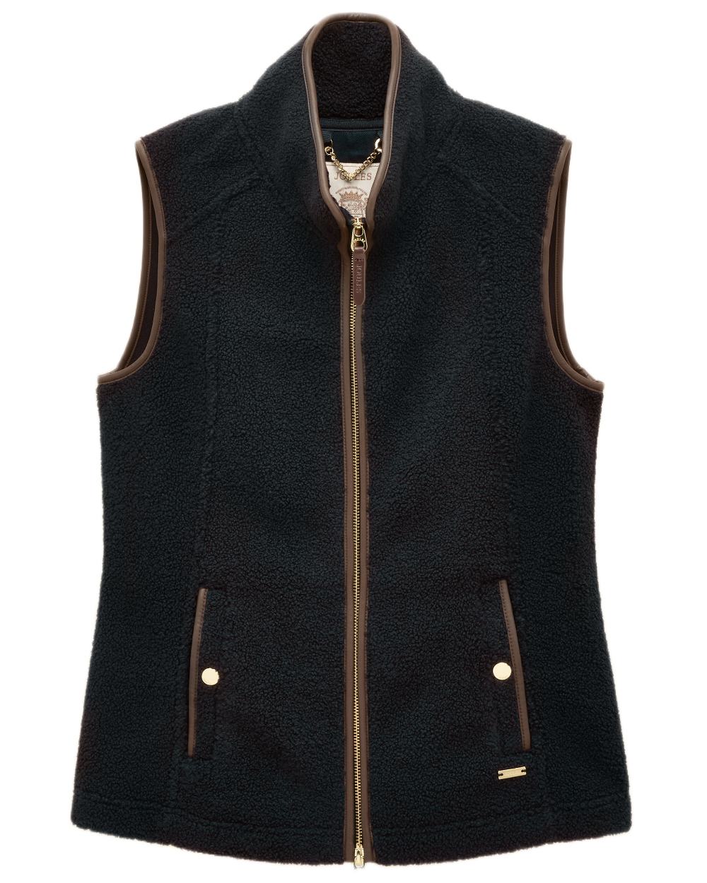 Navy coloured Joules Womens Borg Heritage Fleece Gilet on white background 