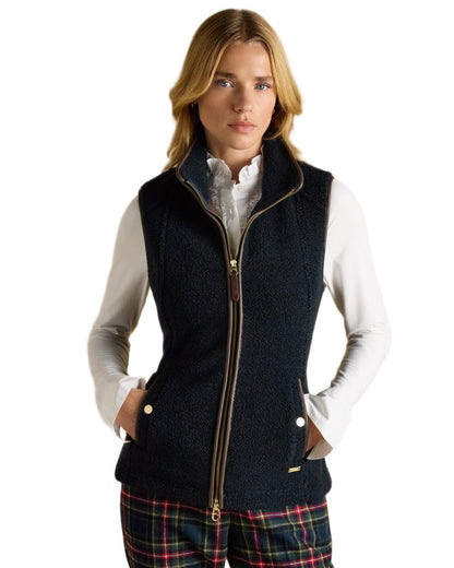 Navy coloured Joules Womens Borg Heritage Fleece Gilet on white background 