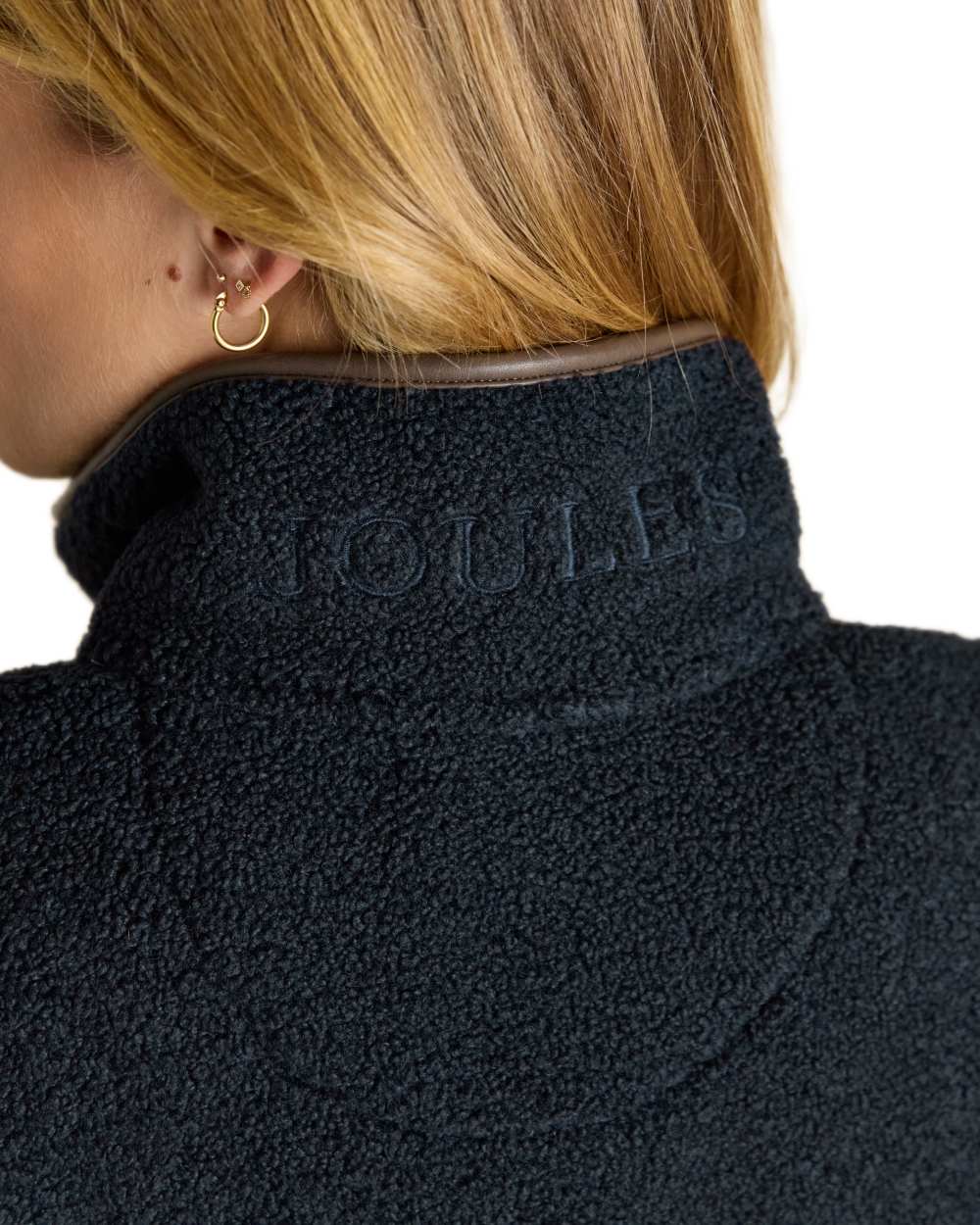 Navy coloured Joules Womens Borg Heritage Fleece Gilet on white background 