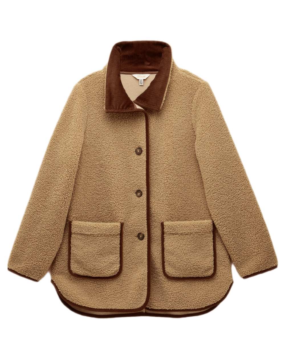 Neutral Coloured Joules Womens Button Through Sadie Longline Fleece on white background 