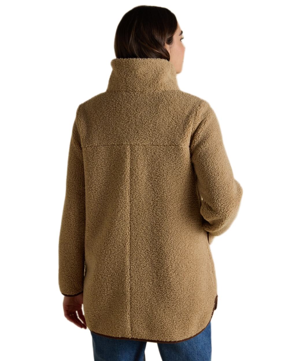 Neutral Coloured Joules Womens Button Through Sadie Longline Fleece on white background 