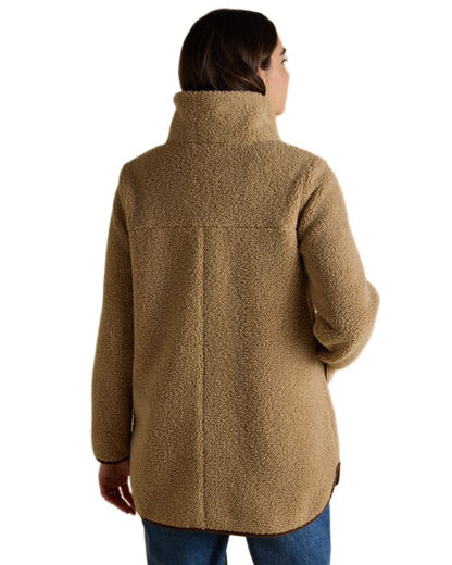 Neutral Coloured Joules Womens Button Through Sadie Longline Fleece on white background 