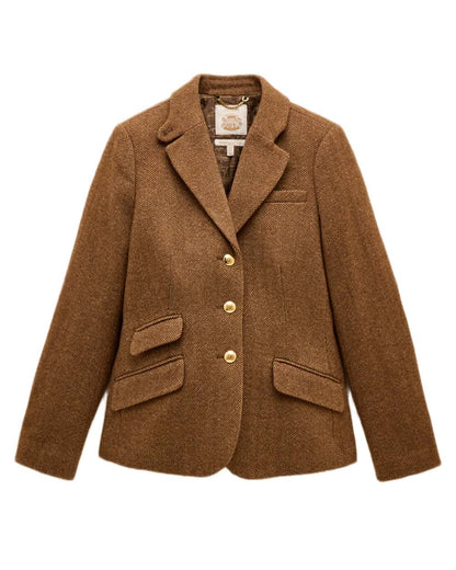 Brown Herringbone coloured Joules Womens Canterly Tweed Hacking Jacket on white background 