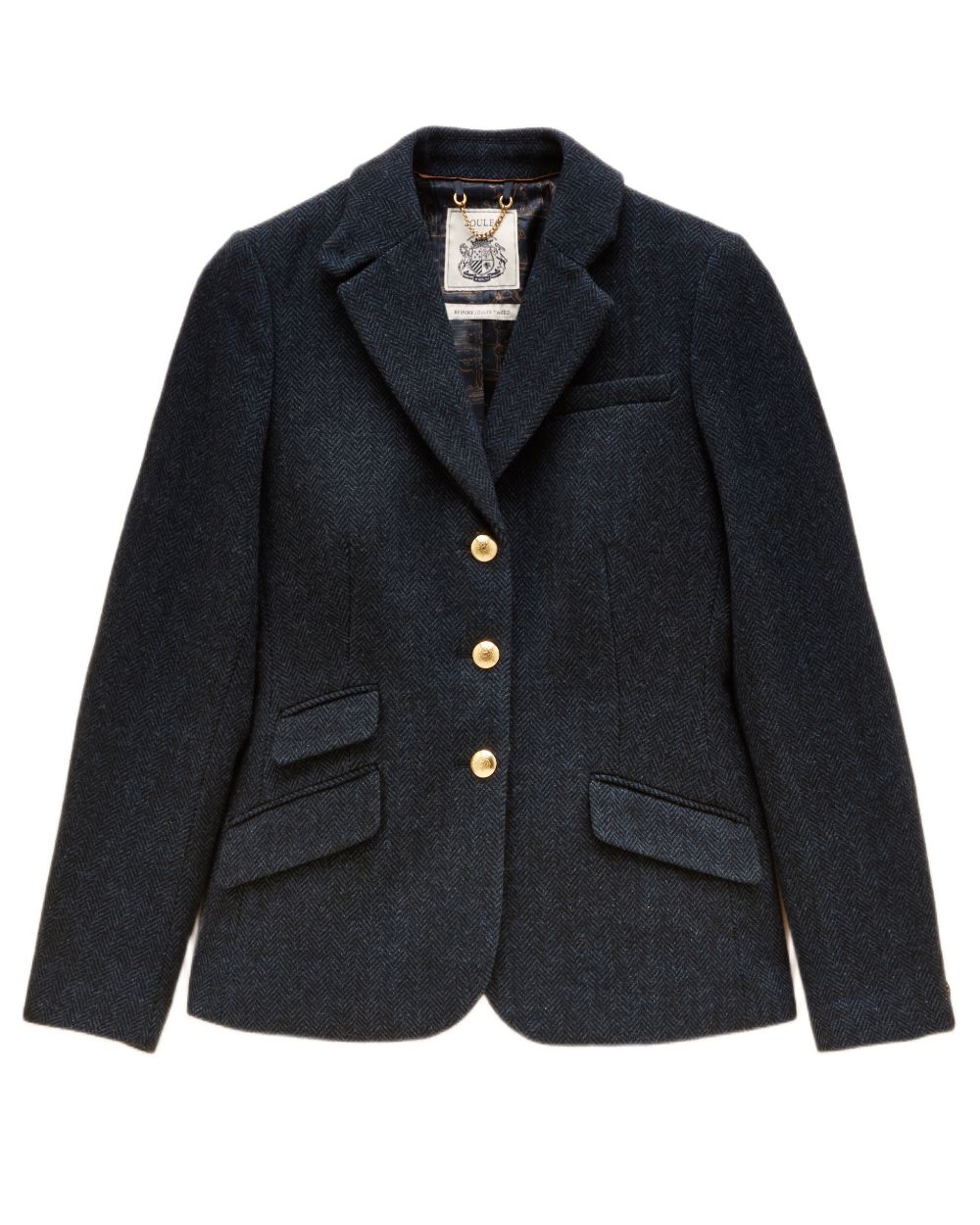 Navy coloured Joules Womens Canterly Tweed Hacking Jacket on white background 