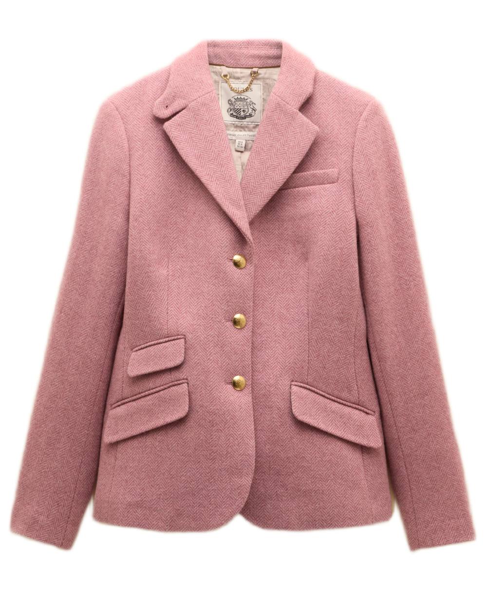 Pink coloured Joules Womens Canterly Tweed Hacking Jacket on white background 