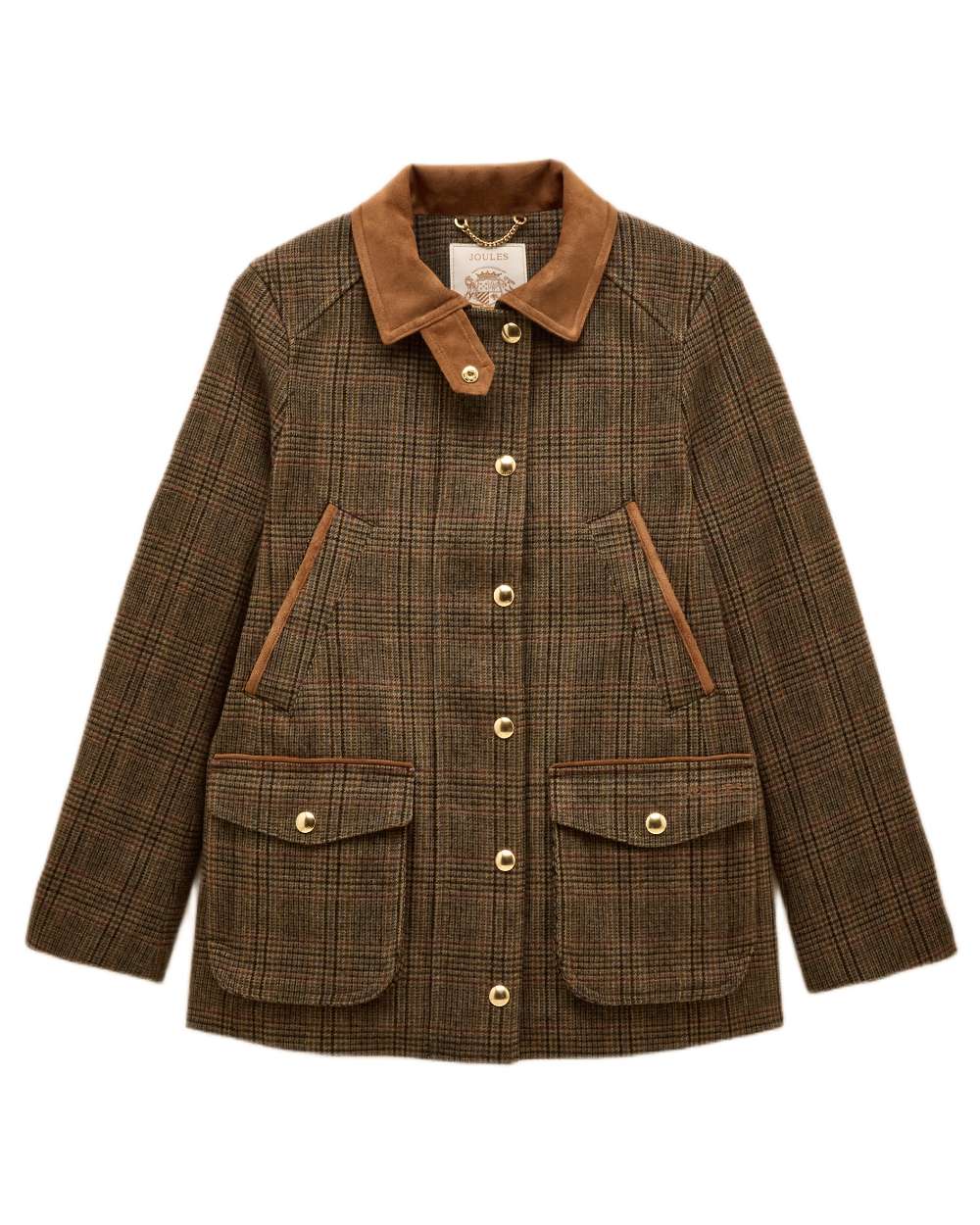 Roston Tweed coloured Joules Womens Contemporary Tweed Fieldcoat on white background 