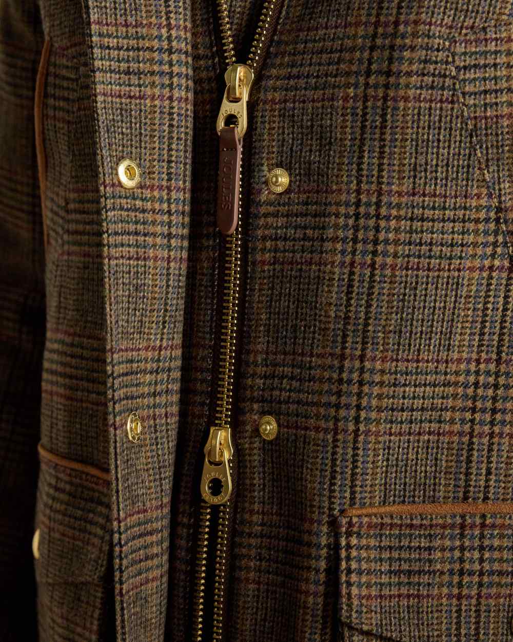 Roston Tweed coloured Joules Womens Contemporary Tweed Fieldcoat on wall background 