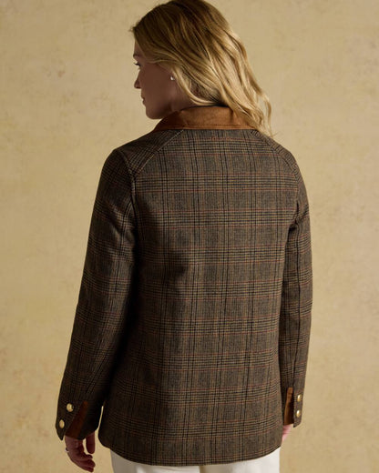 Roston Tweed coloured Joules Womens Contemporary Tweed Fieldcoat on wall background 