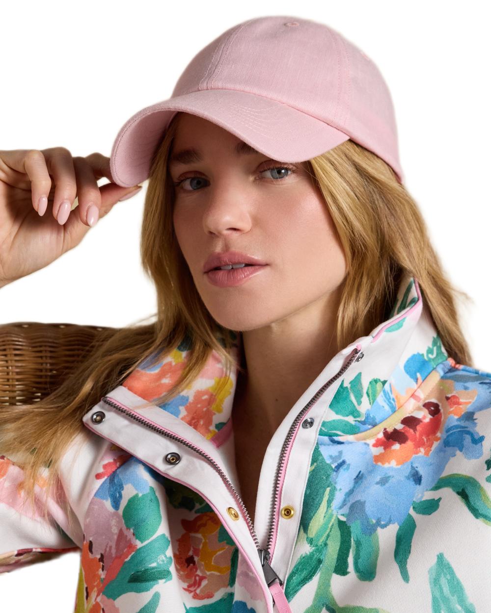 Pink coloured Joules Womens Daley Linen Cap on white background 