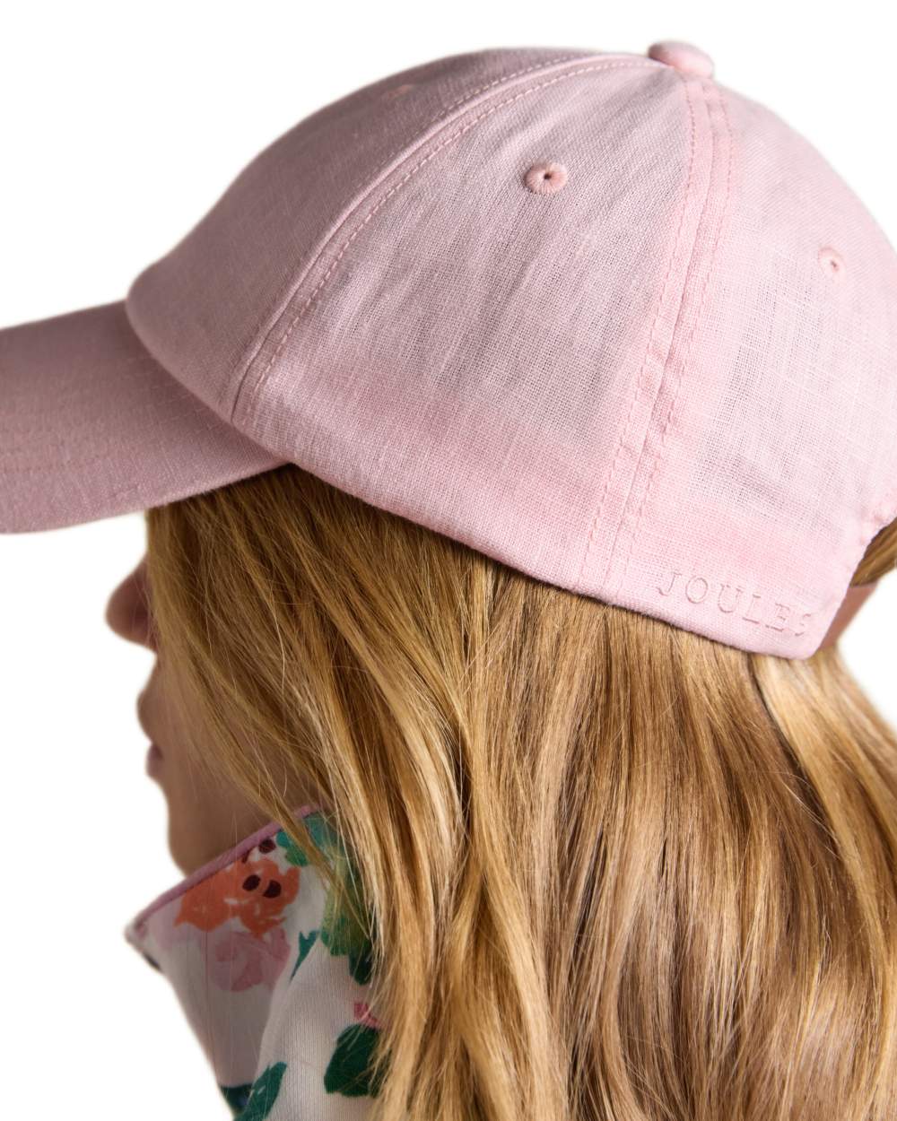 Pink coloured Joules Womens Daley Linen Cap on white background 