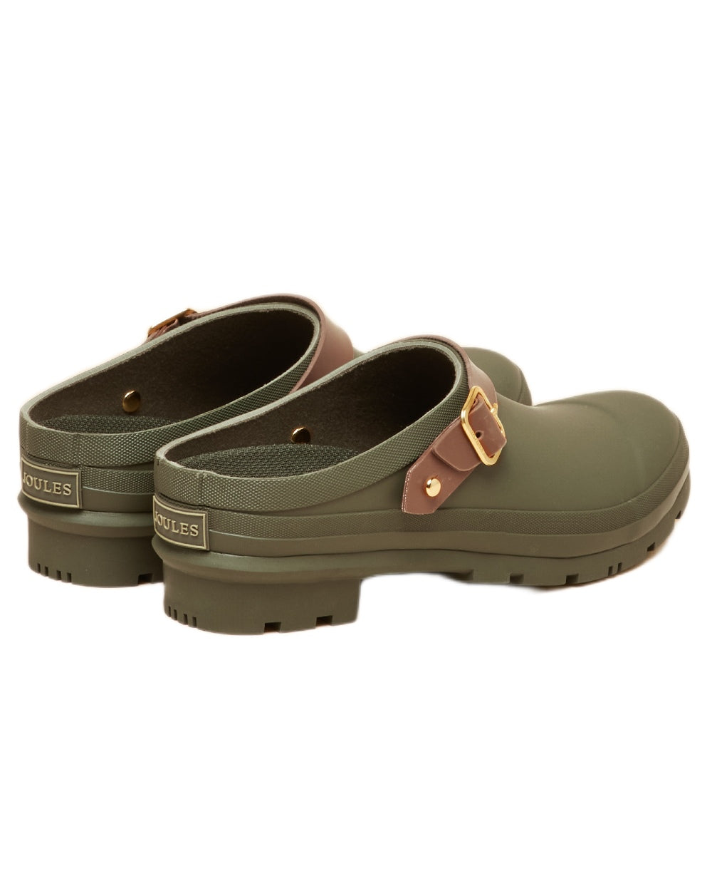 Khaki Green coloured Joules Womens Elbridge Welly Clogs on white background 