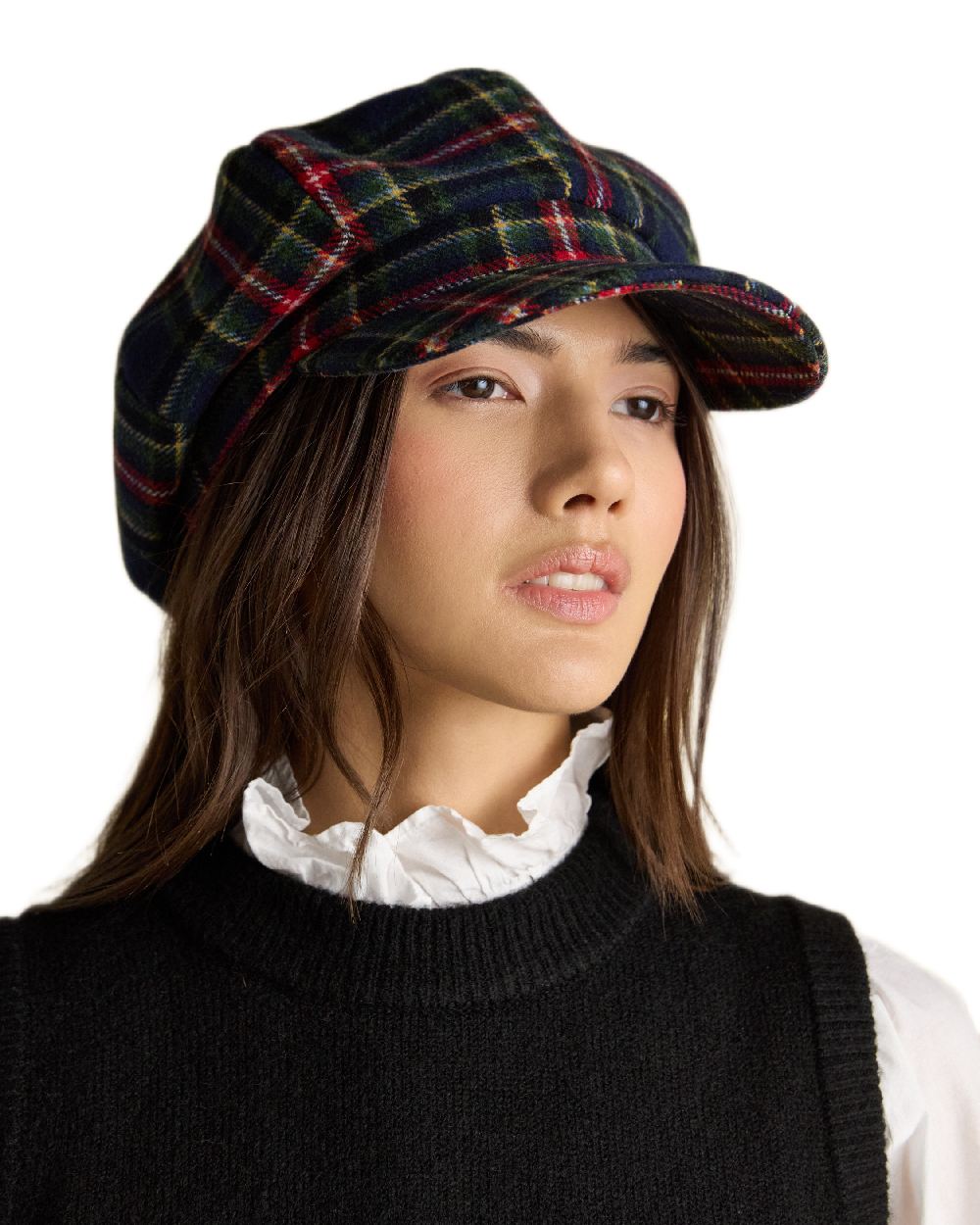 Navy Khaki Coloured Joules Womens Elvaston Baker Boy Hat on white background 