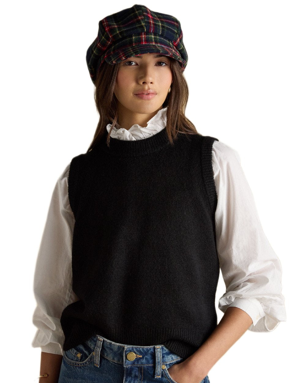 Navy Khaki Coloured Joules Womens Elvaston Baker Boy Hat on white background 