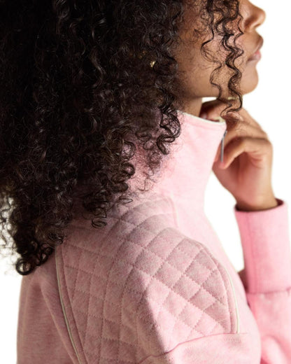 Pink coloured Joules Womens Embroidered Quarter Zip Sweatshirt on white background 