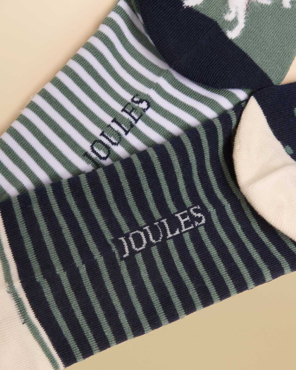 Green Dog Coloured Joules Womens Everyday Socks 2 Pack on Beige Background 