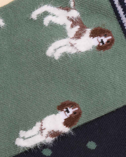 Green Dog Coloured Joules Womens Everyday Socks 2 Pack on Beige Background 