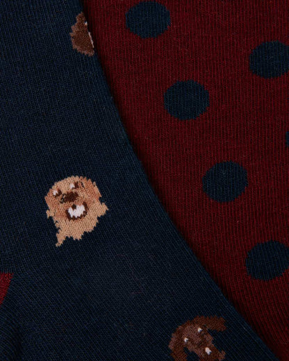 Navy Mini Dog Coloured Joules Womens Everyday Socks 2 Pack on Beige Background 