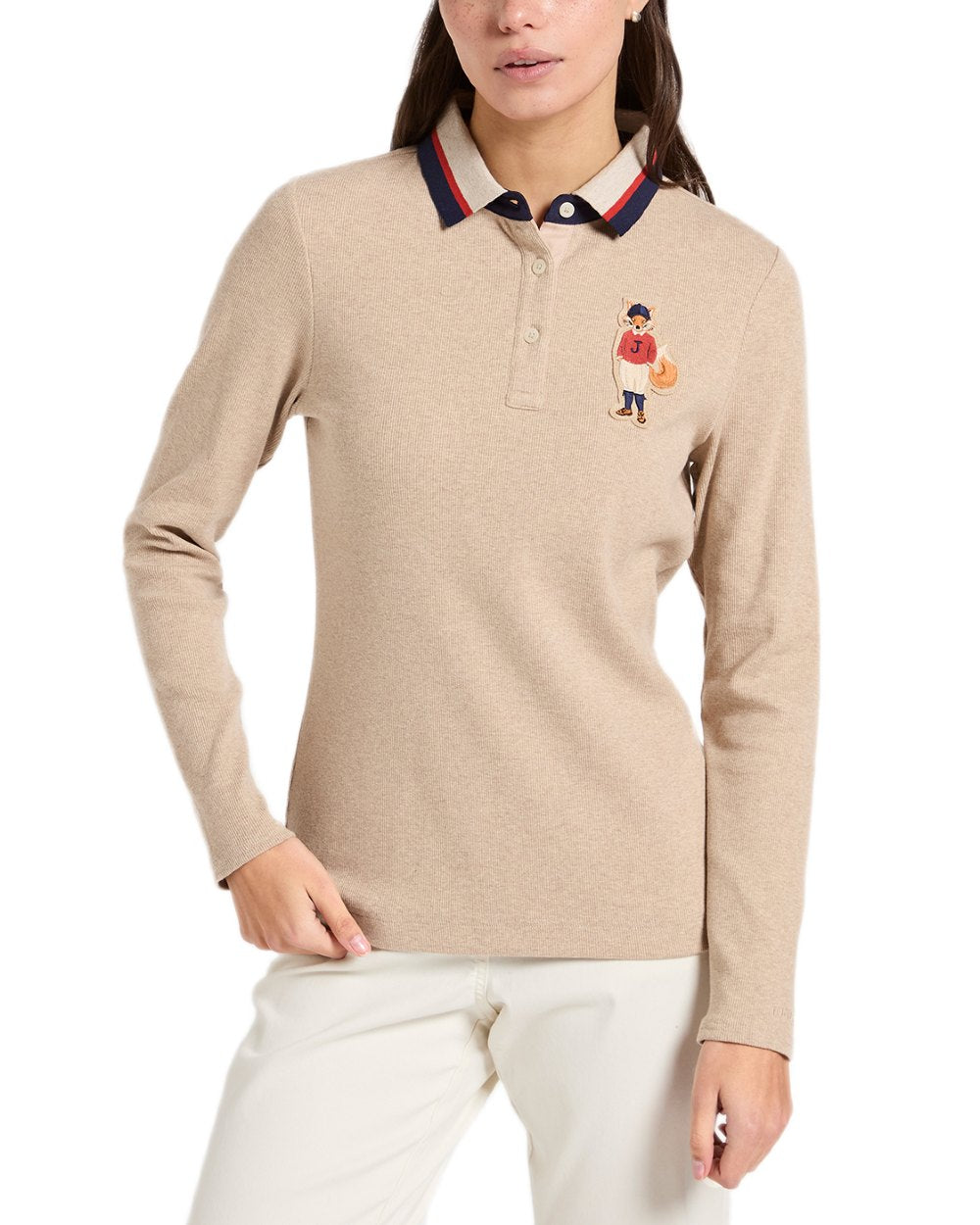 Neutral Coloured Joules Womens Fairfield Jonty Polo Shirts on white background 