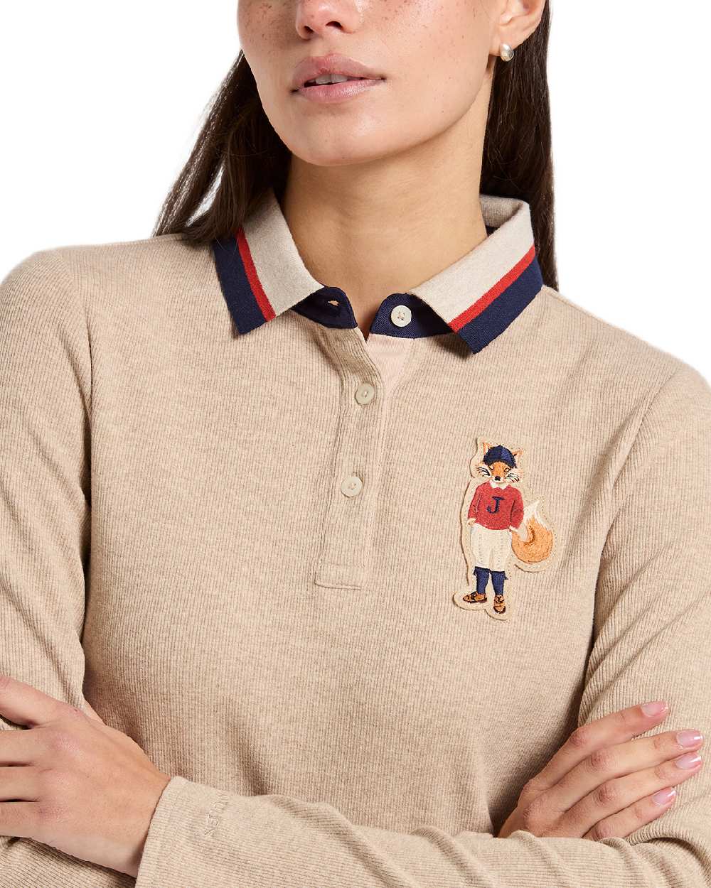 Neutral Coloured Joules Womens Fairfield Jonty Polo Shirts on white background 