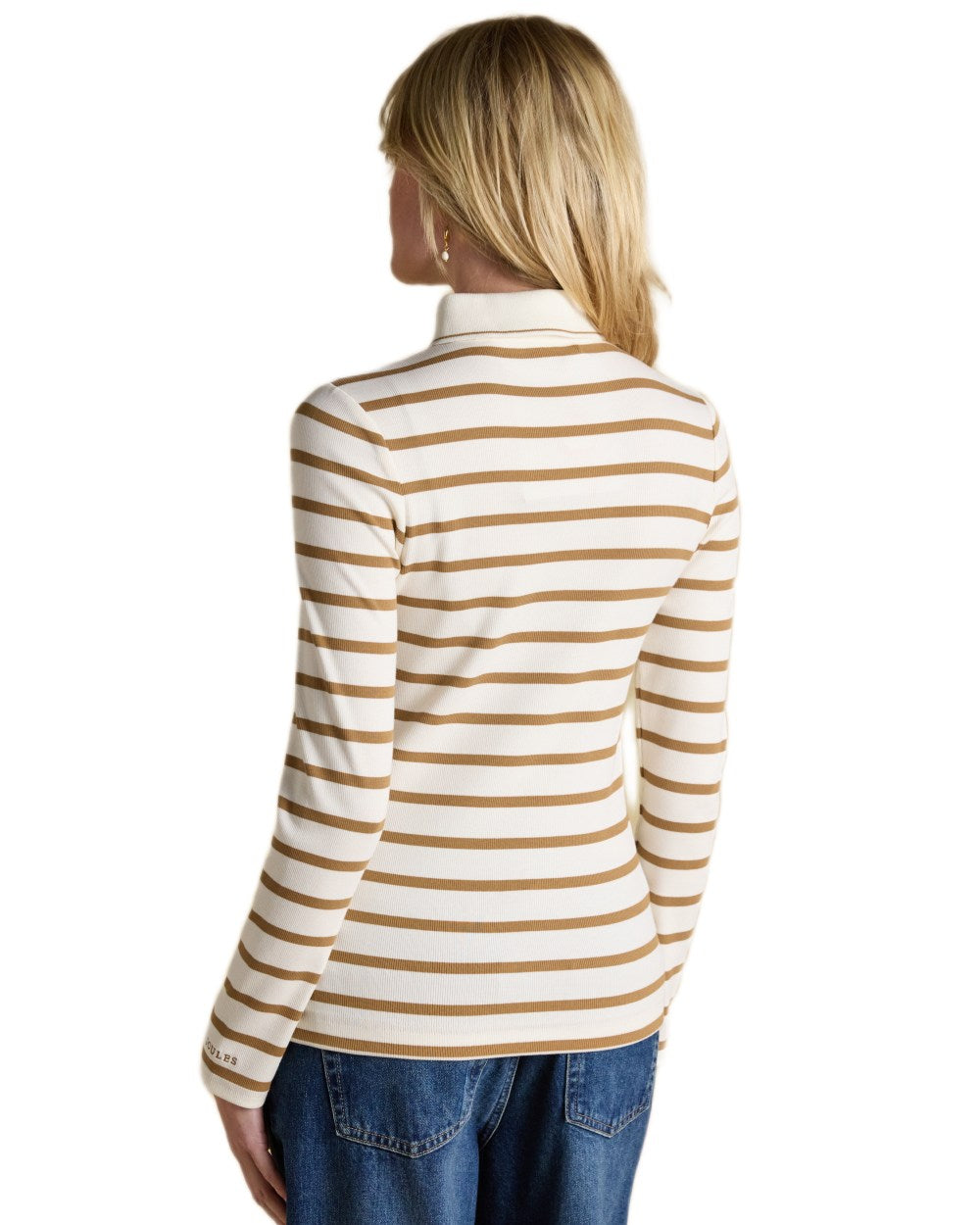 Tan Stripe Coloured Joules Womens Fairfield Jonty Polo Shirts on white background 