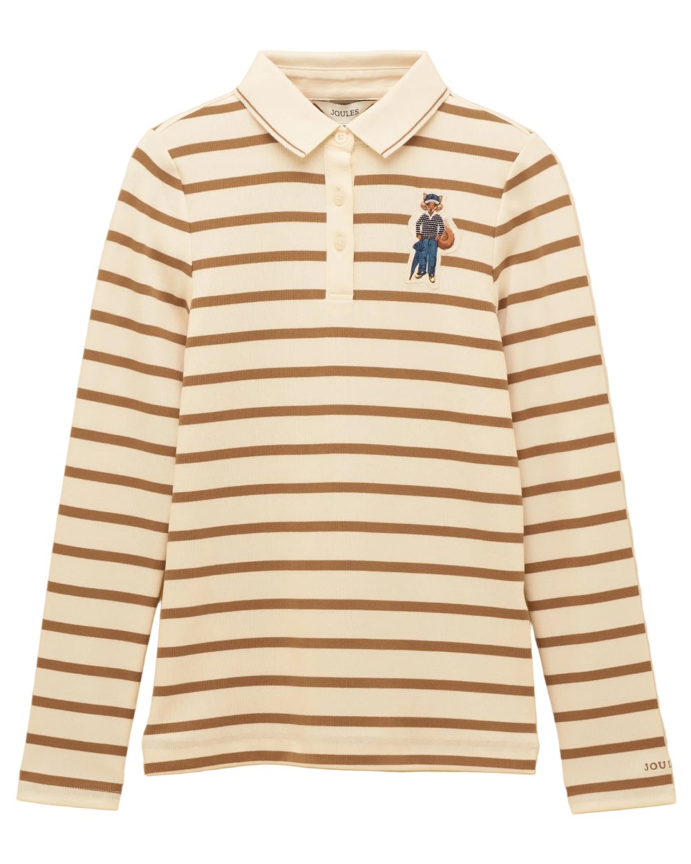 Tan Stripe Coloured Joules Womens Fairfield Jonty Polo Shirts on white background 