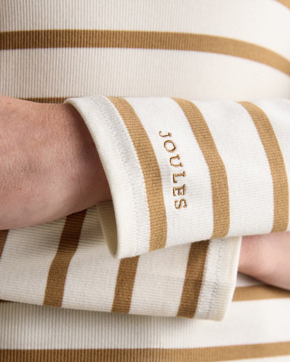 Tan Stripe Coloured Joules Womens Fairfield Jonty Polo Shirts on white background 