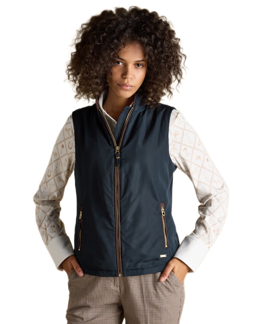 Navy coloured Joules Womens Farnham Fleece Lined Lightweight Gilet on white background 