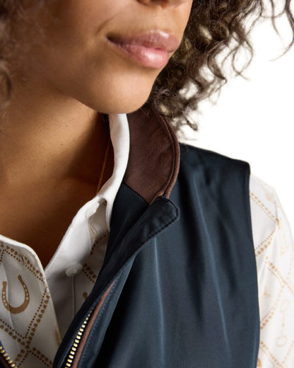 Navy coloured Joules Womens Farnham Fleece Lined Lightweight Gilet on white background 