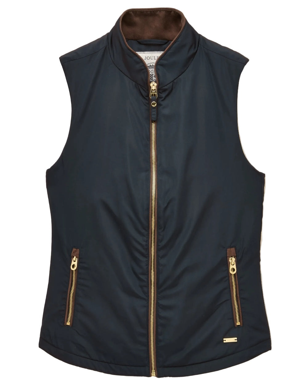 Navy coloured Joules Womens Farnham Fleece Lined Lightweight Gilet on white background 
