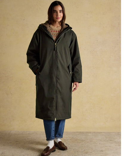 Rosemary Green Coloured Joules Womens Fleecelined Waterproof Coveralls on indoor background 