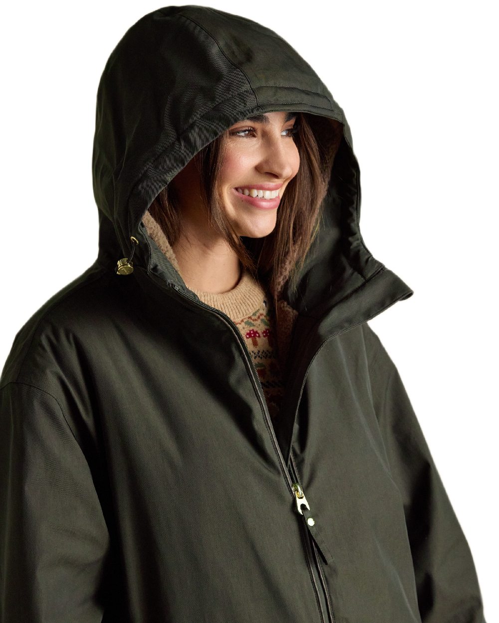 Rosemary Green Coloured Joules Womens Fleecelined Waterproof Coveralls on white background 