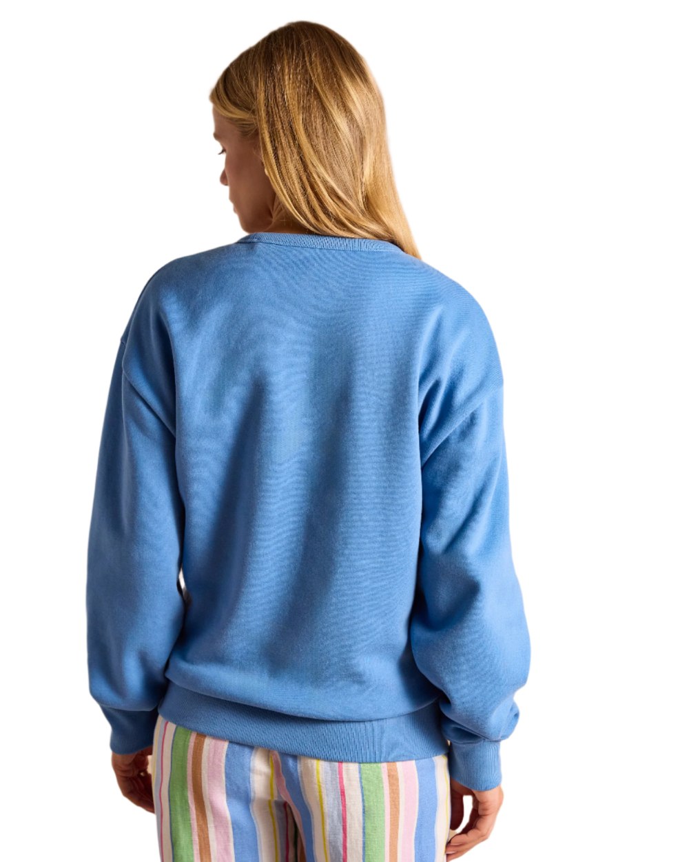 Blue coloured Joules Womens Graphic Crew Neck Sweatshirt on white background 