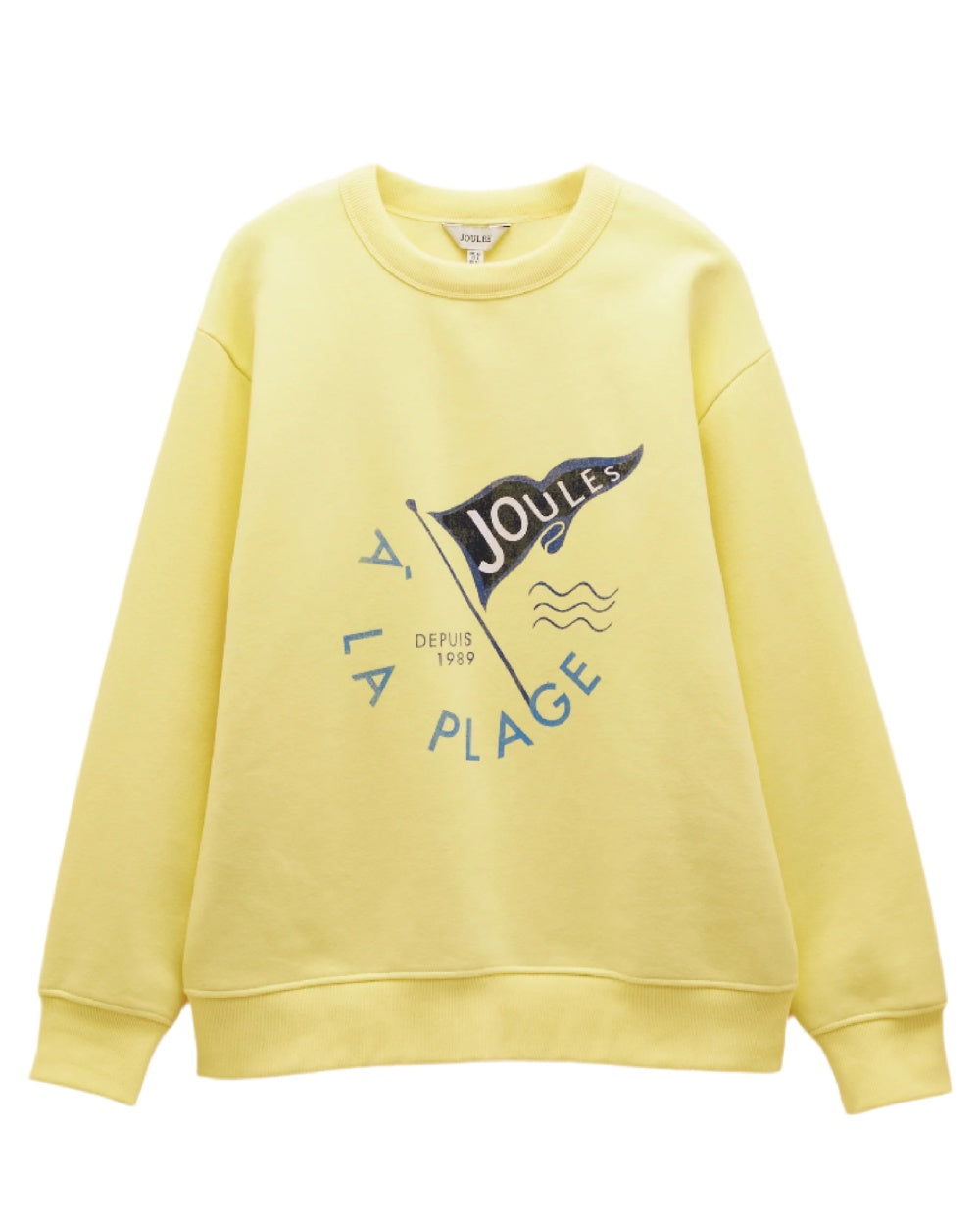 Yellow coloured Joules Womens Graphic Crew Neck Sweatshirt on white background 