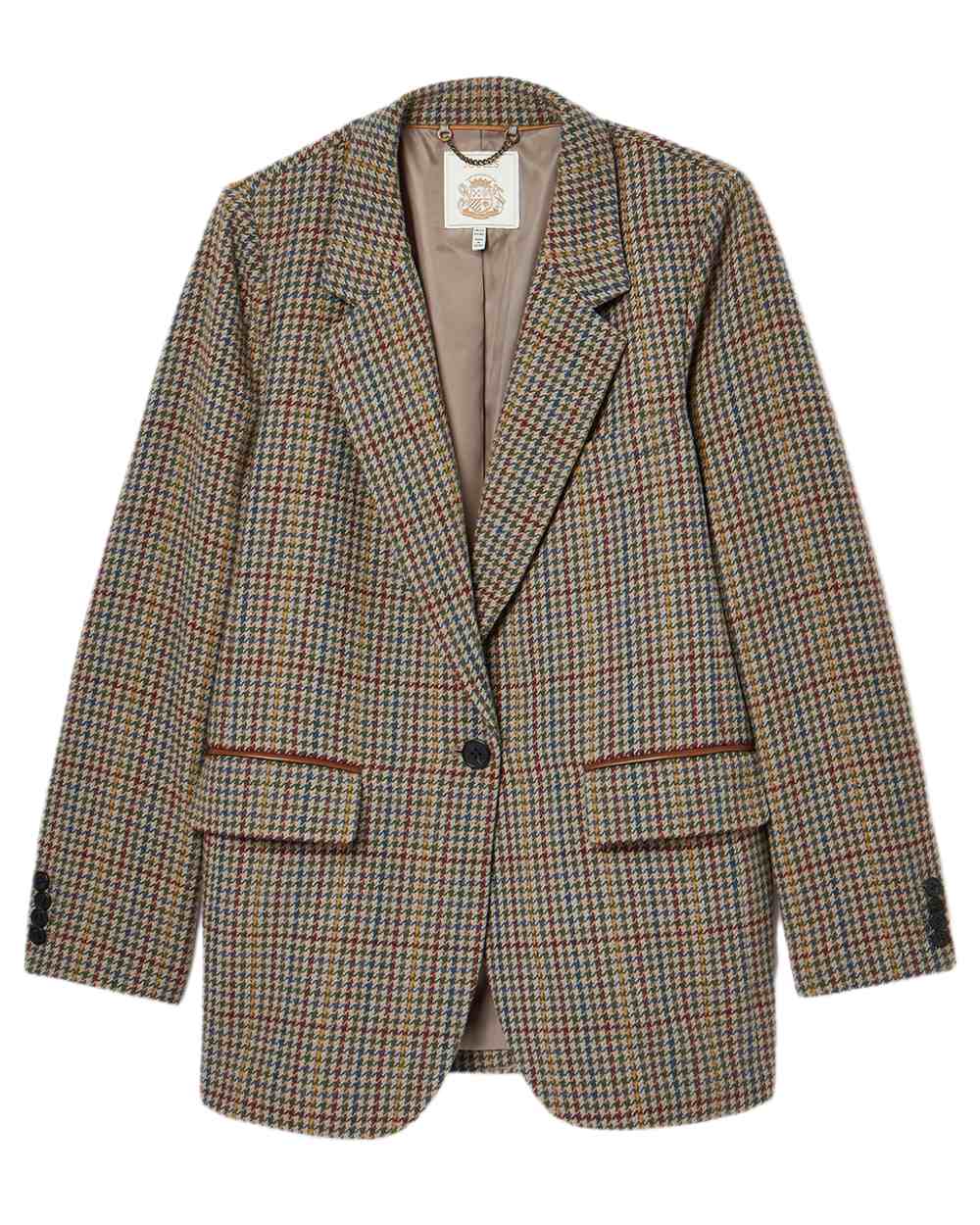 Elton Tweed Coloured Joules Womens Hackmore Relaxed Fit Wool Blend Tweed Blazer on white background 