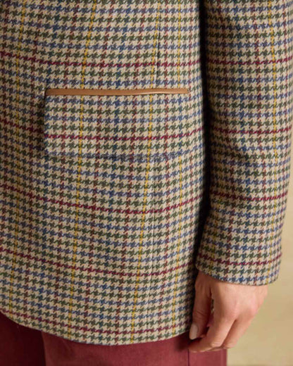 Elton Tweed coloured Joules Womens Hackmore Tweed Blazer on tan background 