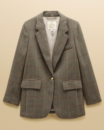 Elton Tweed coloured Joules Womens Hackmore Tweed Blazer on tan background 