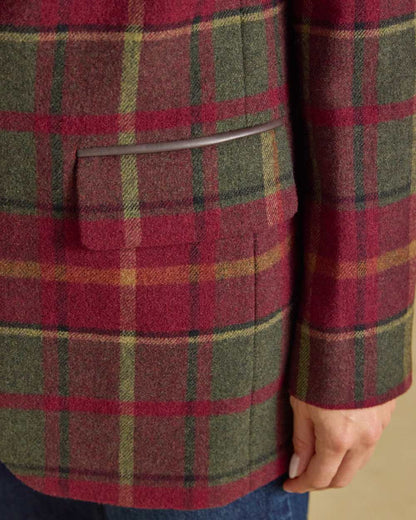 Rusland Tweed Coloured Joules Womens Hackmore Relaxed Fit Wool Blend Tweed Blazer on beige background 