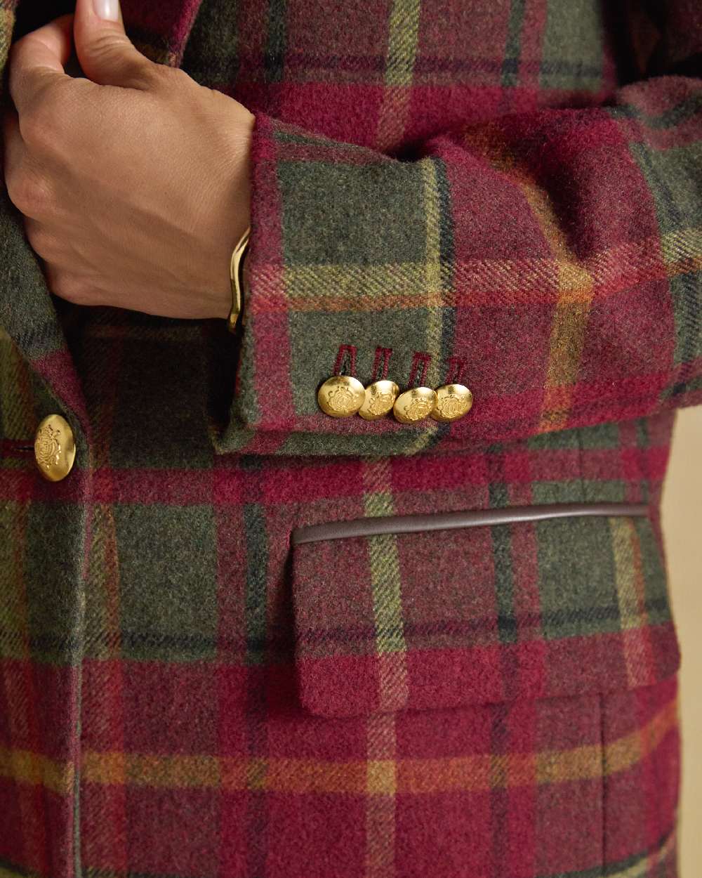 Rusland Tweed Coloured Joules Womens Hackmore Relaxed Fit Wool Blend Tweed Blazer on beige background 