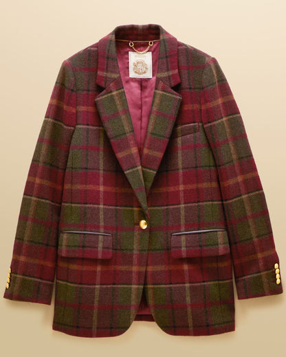 Rusland Tweed Coloured Joules Womens Hackmore Relaxed Fit Wool Blend Tweed Blazer on beige background 