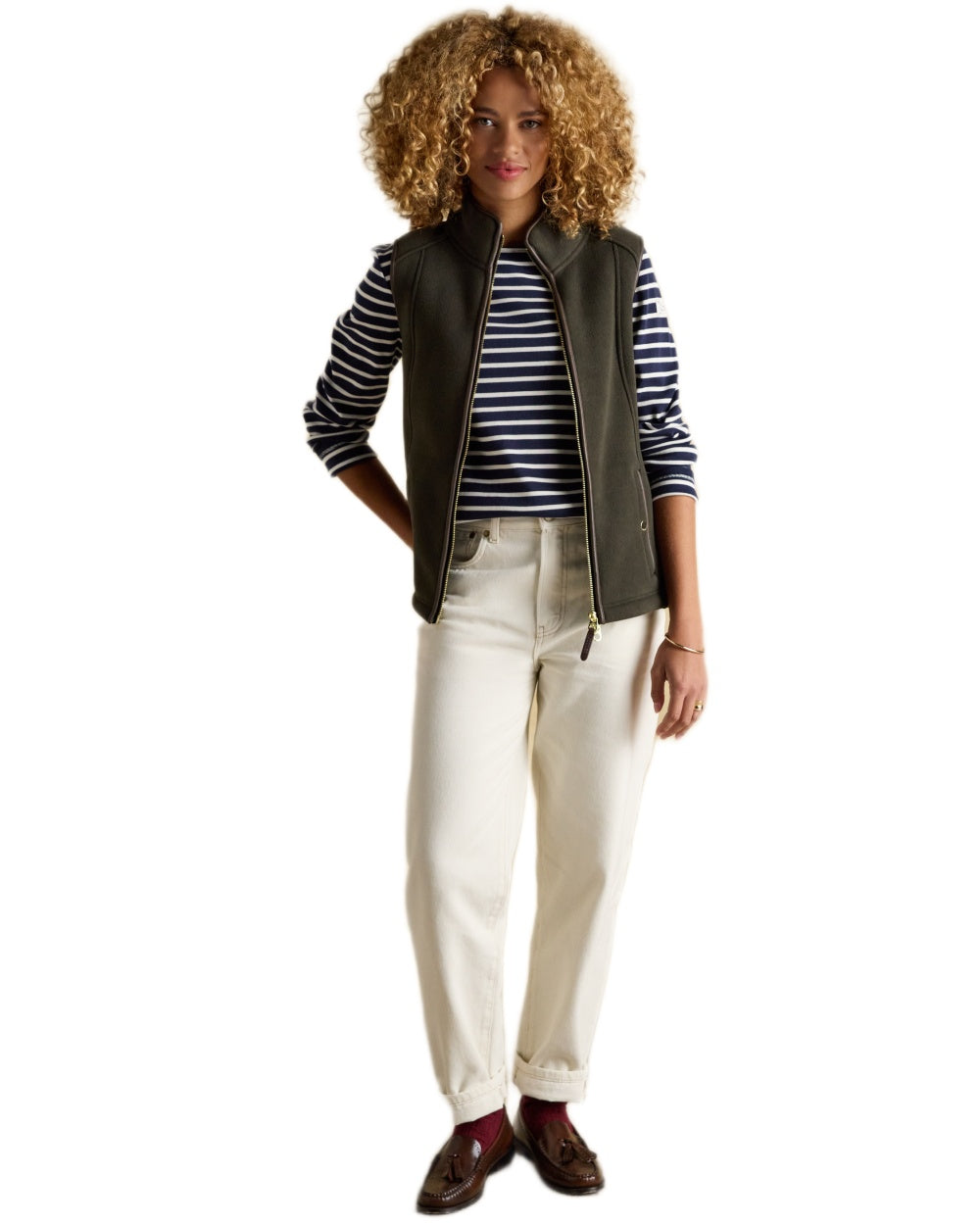 Navy White coloured Joules Womens Harbour Long Sleeve Striped Boat Neck Breton Top on white background 